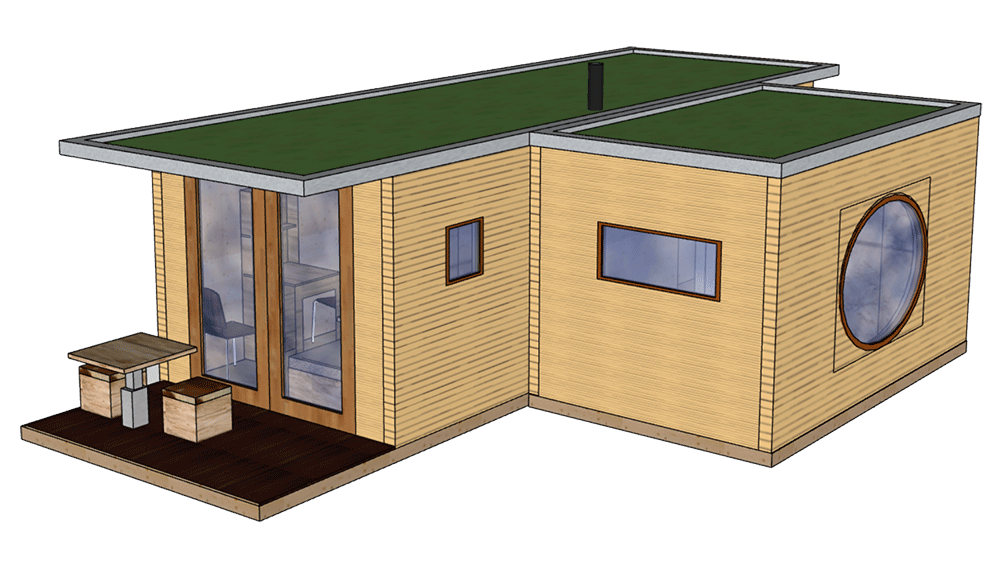 eco-ModulHaus Loft kombiniert mit Lodge - 3D-Ansicht